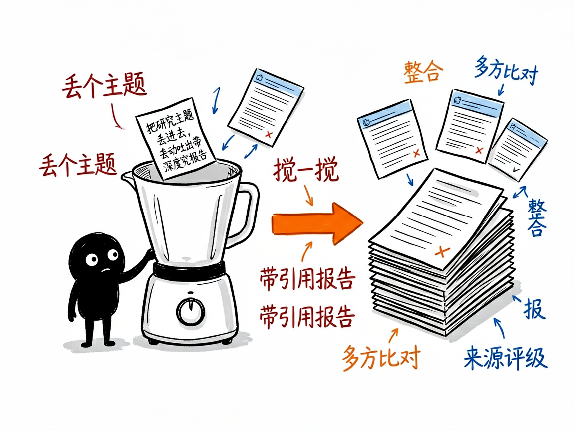丢个主题进去，自动给你吐出一份带引用的完整研究报告