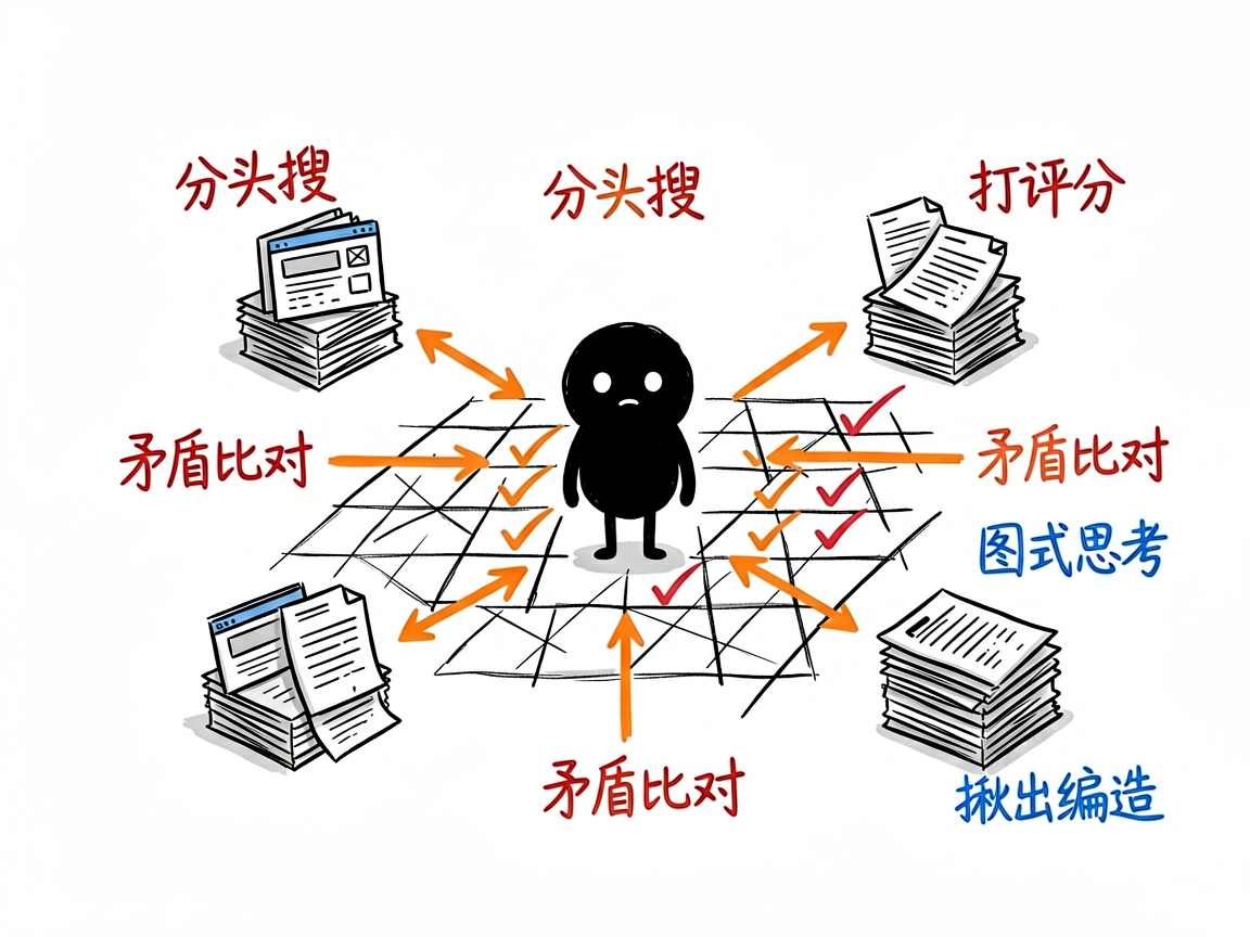 配图:多研究员并行搜索,图式思考给线索打分