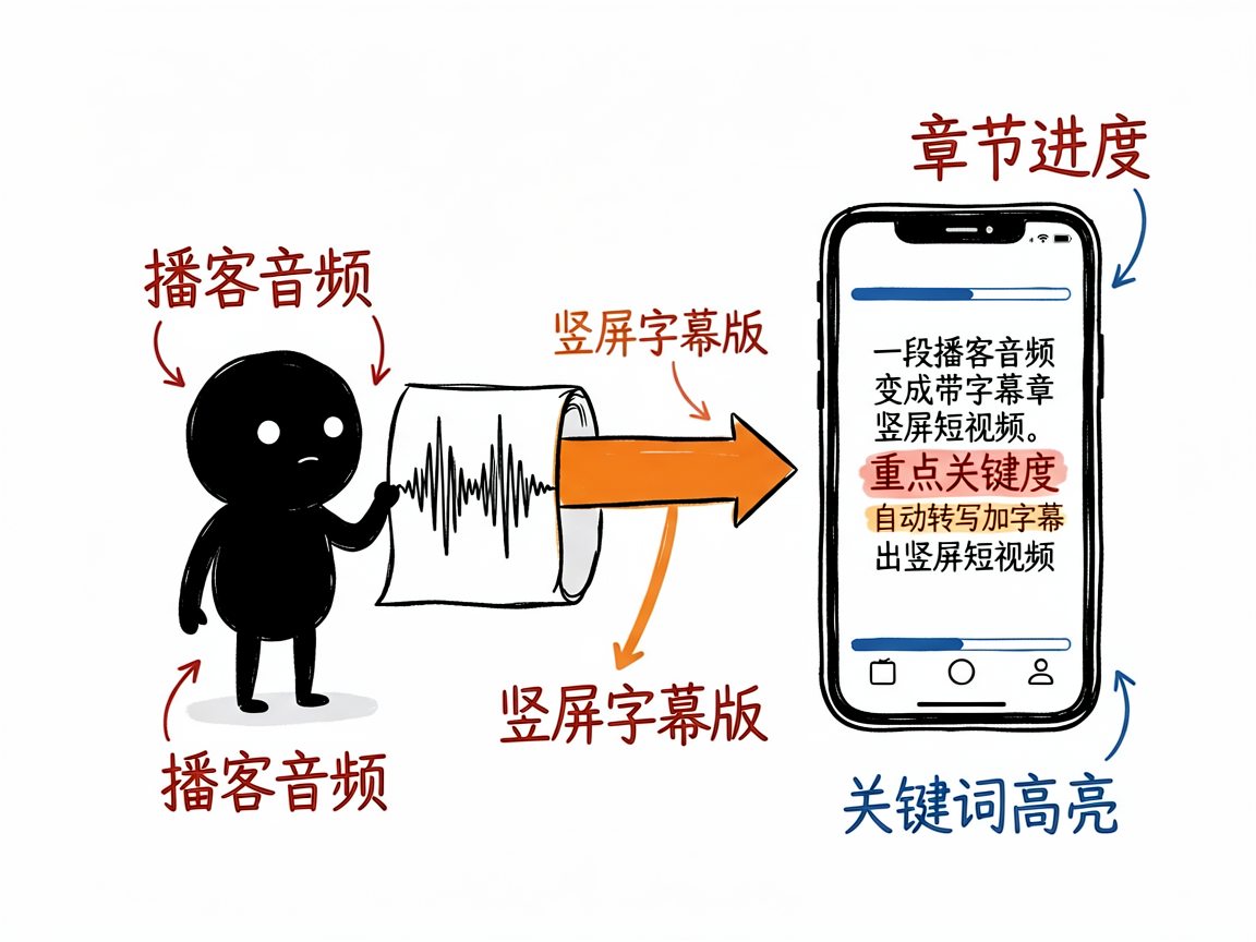 有一段播客音频，想快速变成竖屏短视频？它帮你秒出字幕版