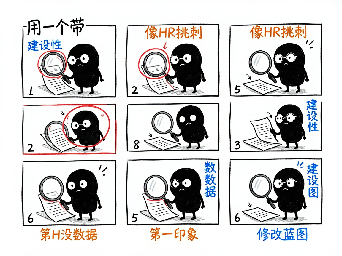 不知道简历行不行、跟岗位匹不匹配？它像一个严格的 HR 帮你挑刺重写