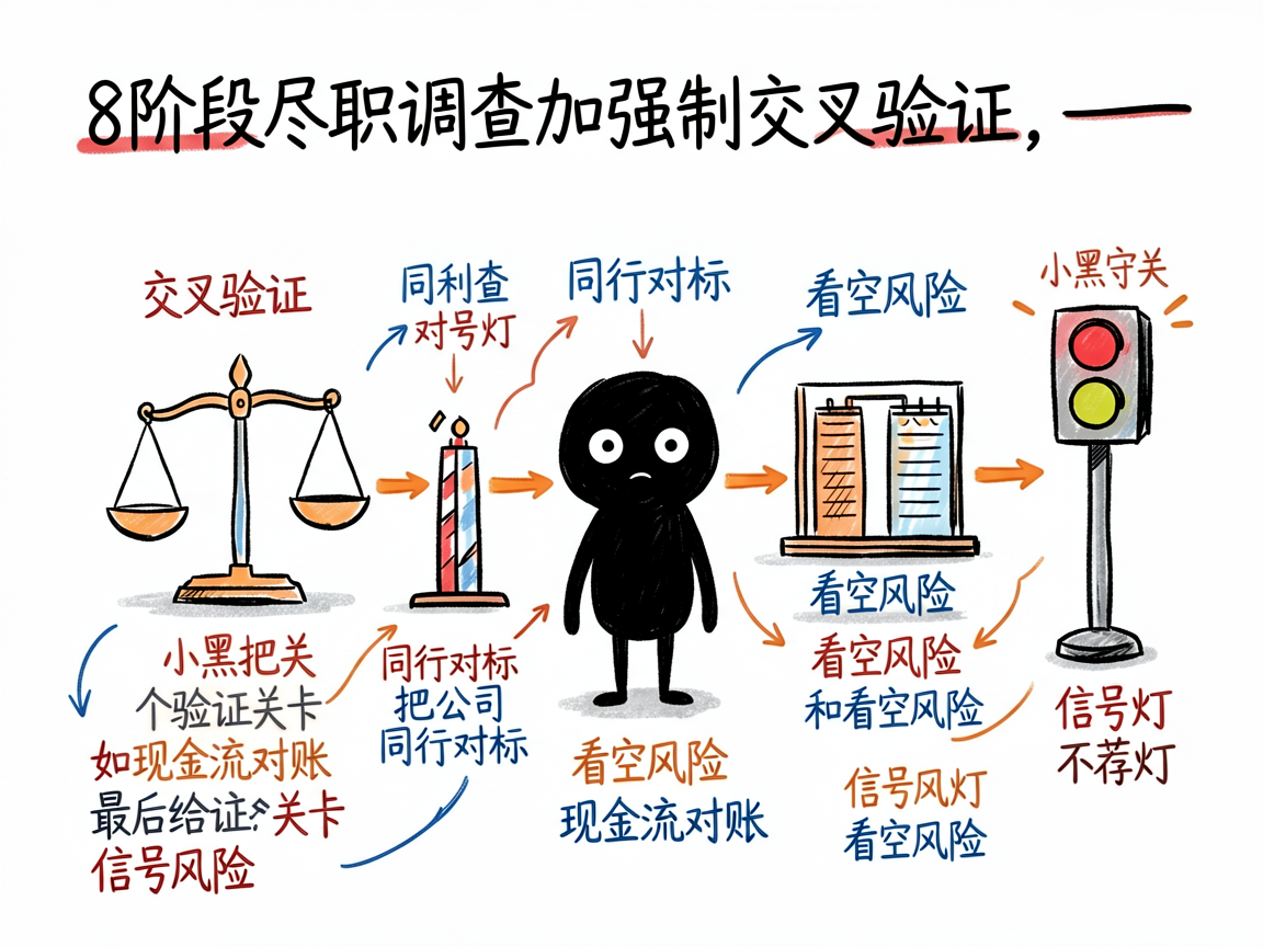 配图:八阶段尽调加交叉验证,末端点亮信号灯