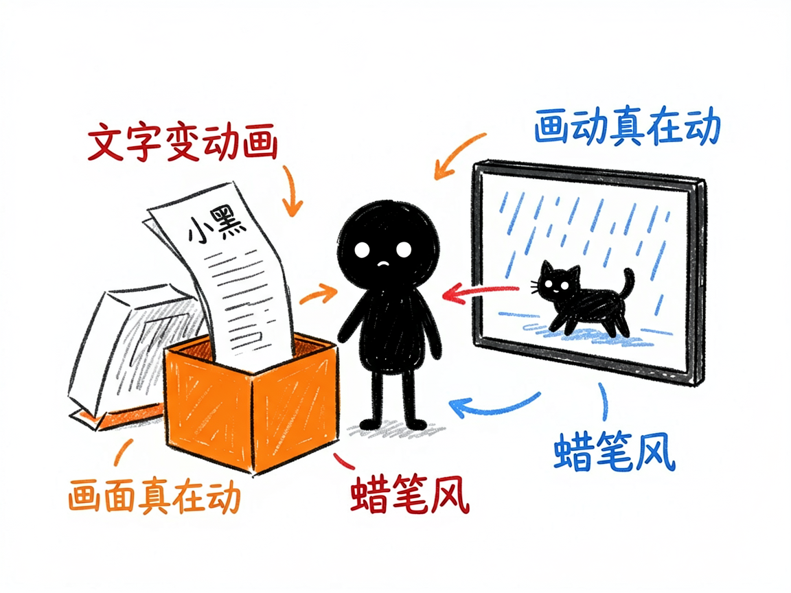 想做会动的手绘蜡笔风短视频？它每段直接生成一段动画